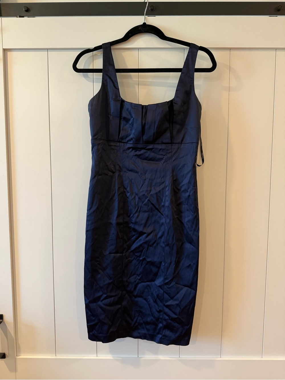 Calvin Klein Navy Satin Square-Neck Midi Dress